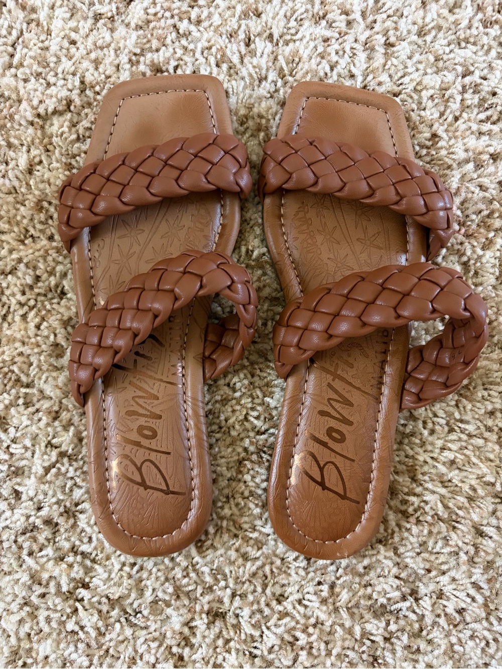 Blowfish Braided Double-Strap Slide Sandals in Cognac